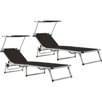 vidaXL Folding Sun Loungers with Roof 2 pcs Aluminium&Textilene Black