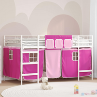 vidaXL Kids'Loft Bed Frame with Curtains White and Pink 107 x 200 cm