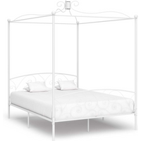 284473 vidaXL Canopy Bed Frame without Mattress White Metal 180x200 cm Super King
