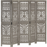 vidaXL Hand Carved 5-Panel Room Divider Grey 200x165 cm Solid Mango Wood