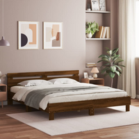 vidaXL Bed Frame with LED without Mattress Brown Oak 180x200 cm Super King