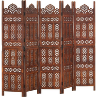 vidaXL Hand carved 5-Panel Room Divider Brown 200x165 cm Solid Mango Wood