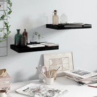 vidaXL Floating Wall Shelves 2 pcs High Gloss Black 40x23x3.8 cm MDF