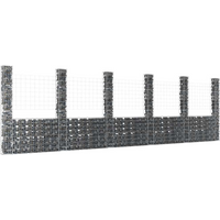 vidaXL U-shape Gabion Basket with 6 Posts Iron 620x20x200 cm
