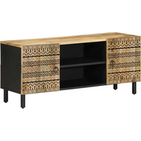 vidaXL TV Cabinet Black 105x33.5x46 cm Solid Rough Wood Mango