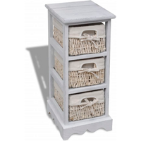 vidaXL Wooden Storage Rack 3 Weaving Baskets White