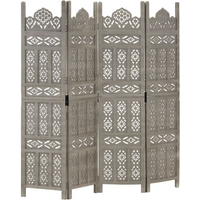 vidaXL Hand carved 4-Panel Room Divider Grey 160x165 cm Solid Mango Wood