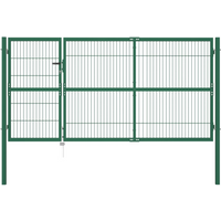 vidaXL Garden Fence Gate with Posts 350x140 cm Steel Green