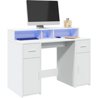 vidaXL Desk with LED Lights White 120x55x91 cm Engineered Wood