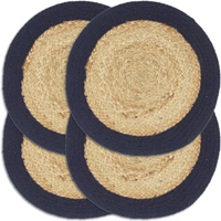 vidaXL Placemats 4 pcs Natural and Navy Blue 38 cm Jute and Cotton