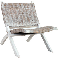 vidaXL Relaxing Chair White Natural Kubu Rattan and Solid Mahogany Wood