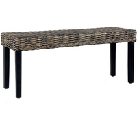 vidaXL Bench 110 cm Black Natural Kubu Rattan and Solid Mahogany Wood
