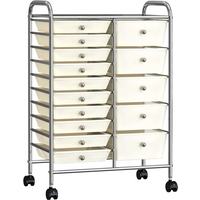 vidaXL XXL 15-Drawer Mobile Storage Trolley White Plastic