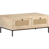 vidaXL Coffee Table 90x50x37 cm Solid Mango Wood and Natural Cane