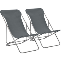 vidaXL Folding Beach Chairs 2 pcs Steel and Oxford Fabric Grey