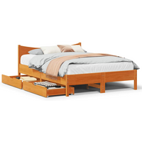 vidaXL Bed Frame with Drawers Wax Brown 140x190 cm Solid Wood Pine