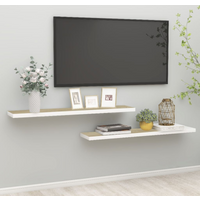 vidaXL Floating Wall Shelves 2 pcs Oak and White 120x23.5x3.8 cm MDF