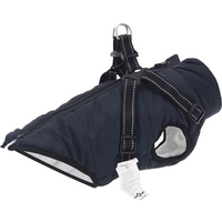 vidaXL Dog Coat with Harness Navy Blue XL Fleece and Polyester