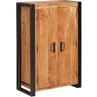 vidaXL Highboard with Doors Brown Solid Acacia Wood and Metal