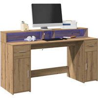 vidaXL Desk with LED Lights Artisian Oak 160x55x91 cm Engineered Wood
