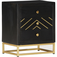 vidaXL Bedside Cabinet Black and Gold 40x30x50 cm Solid Mango Wood
