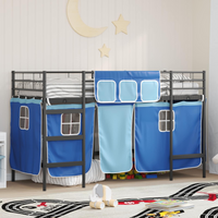 vidaXL Kids'Loft Bed Frame with Curtains Black and Blue 99.5 x 190 cm
