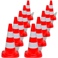10 Reflective Traffic Cones Red and White 50 cm
