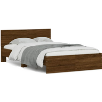 vidaXL Bed Frame with Headboard and LED Brown Oak 140x190 cm