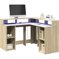 vidaXL Desk with LED Lights Sonoma Oak 130x130x91 cm Engineered Wood