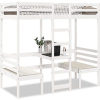 vidaXL Loft Bed Frame with Desk and Chairs White 90x190cm Solid Wood Pine