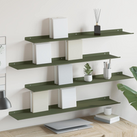 vidaXL Floating Shelf 4 pcs Olive Green 100 x 18 x 2.5 cm Steel