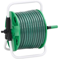 vidaXL Free Standing Green Hose Reel with Hose Fitting Set 0.5" 50 m PVC