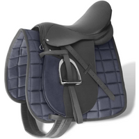 Horse Riding Saddle Set 16" Real Leather Black 14 cm 5-in-1