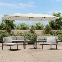 vidaXL Double-Head Garden Parasol with LEDs Sand White 449x265 cm