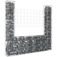 vidaXL U-shape Gabion Basket with 2 Posts Iron 140x20x150 cm