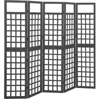 vidaXL 5-Panel Room Divider/Trellis Solid Fir Wood Black 201.5x180 cm