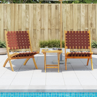 vidaXL Folding Garden Chairs 2 pcs with Table Red Solid Wood