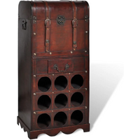 vidaXL Wooden Wine Rack for 9 Bottles with Storage
