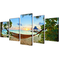 Canvas Wall Print Set Sand Beach with Hammock 200 x 100 cm