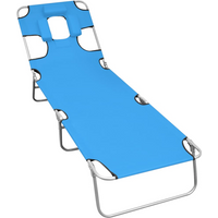 vidaXL Folding Sun Lounger with Head Cushion Steel Turqoise Blue