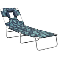 vidaXL Folding Sun Lounger with Head Cushion Steel Leaves Print