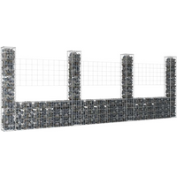 vidaXL U-shape Gabion Basket with 4 Posts Iron 380x20x150 cm
