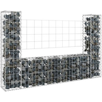 vidaXL U-shape Gabion Basket with 2 Posts Iron 140x20x100 cm