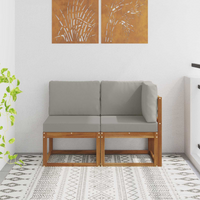 vidaXL Outdoor Middle and Corner Sofa 2 Piece Natural and Light Grey