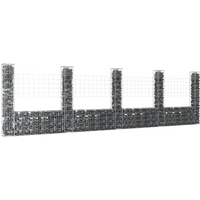 vidaXL U-shape Gabion Basket with 5 Posts Iron 500x20x150 cm