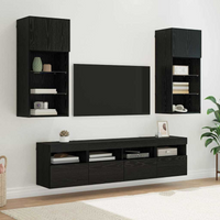 vidaXL TV Wall Units with LED Black Oak Engineered Wood