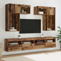 vidaXL TV Wall Units Wall-mounted 6 pcs Black Oak Engineered Wood
