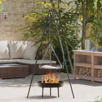 vidaXL Campfire Tripod 3 pcs Black Steel