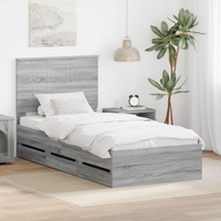 vidaXL Bed Frame with Headboard Grey Sonoma 90 x 190 cm Engineer Wood