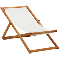 vidaXL Folding Beach Chair Eucalyptus Wood and Fabric Cream White
